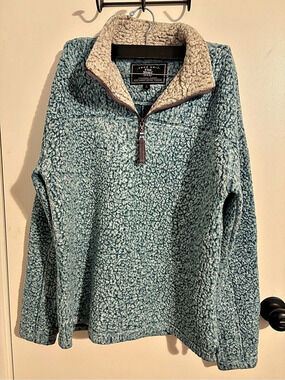 True Grit The Original Frosty Tipped Pullover Sherpa Jacket in Blue & Cream